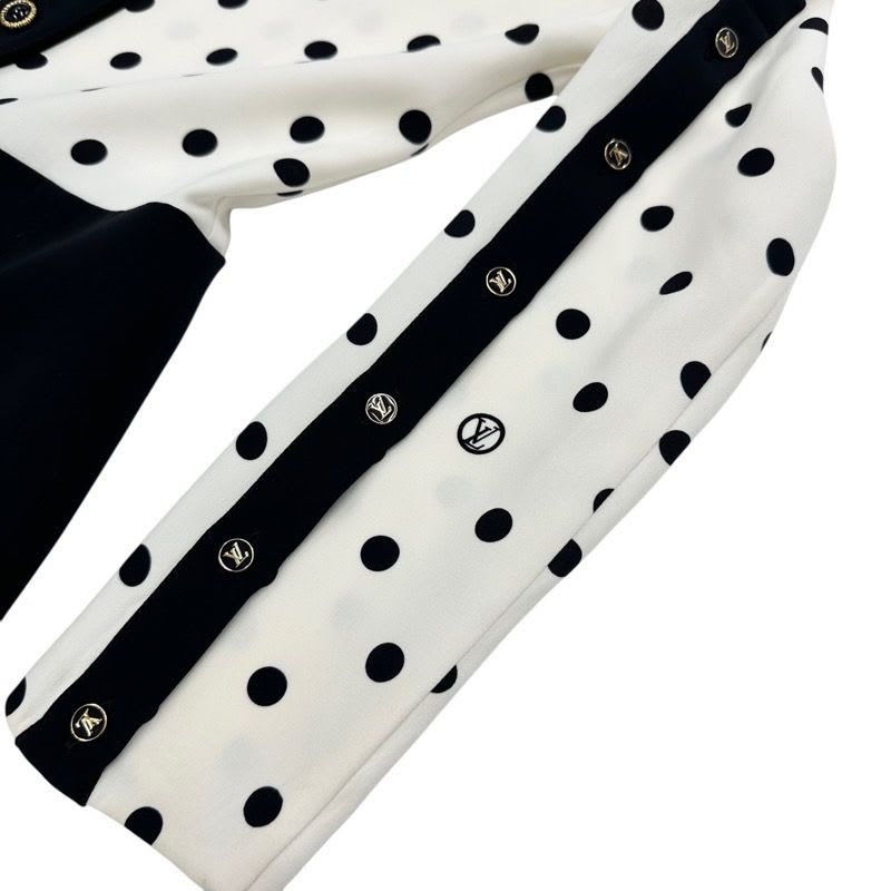 Louis Vuitton Dress Silk Black White Logo Dot Pattern Collar