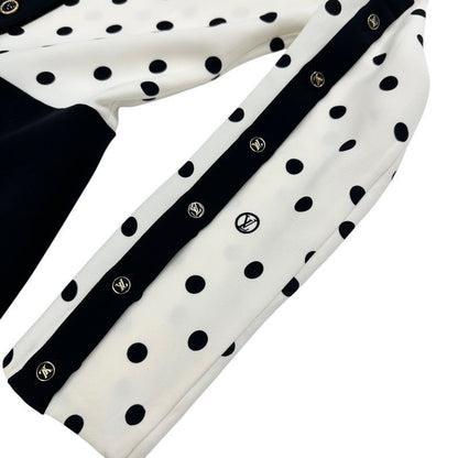 Louis Vuitton Dress Silk Black White Logo Dot Pattern Collar