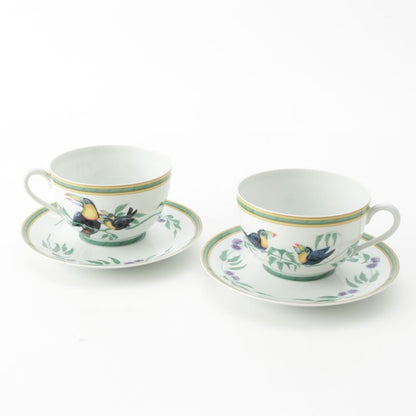 Hermes Toucan Teacups Saucers Pots Trays Dishes Cups Set of 6 White