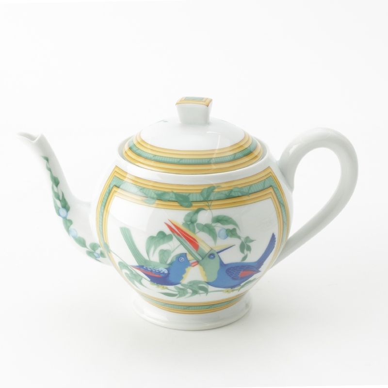 Hermes Toucan Teacups Saucers Pots Trays Dishes Cups Set of 6 White