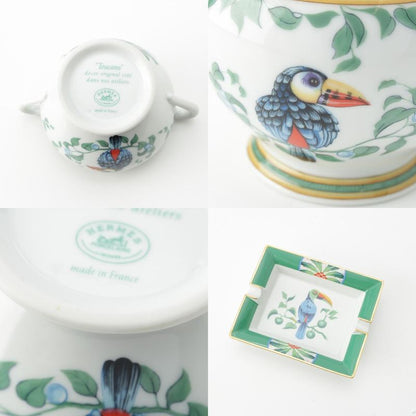 Hermes Toucan Teacups Saucers Pots Trays Dishes Cups Set of 6 White