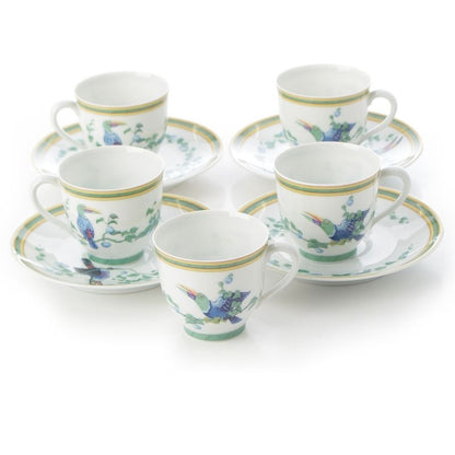 Hermes Toucan Teacups Saucers Pots Trays Dishes Cups Set of 6 White