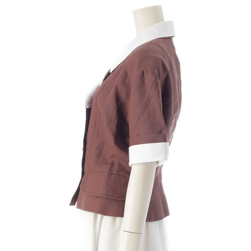 Chanel Coco Button Short Sleeve Tailored Jacket Collar Detachable Brown 40