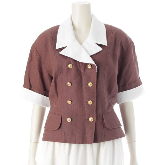 Chanel Coco Button Short Sleeve Tailored Jacket Collar Detachable Brown 40