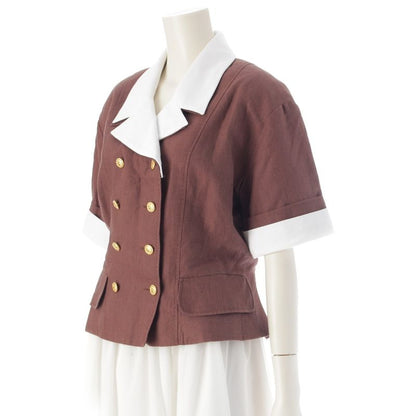 Chanel Coco Button Short Sleeve Tailored Jacket Collar Detachable Brown 40