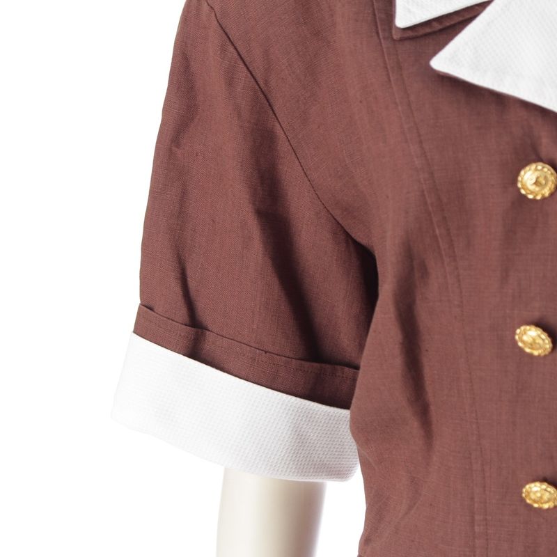 Chanel Coco Button Short Sleeve Tailored Jacket Collar Detachable Brown 40