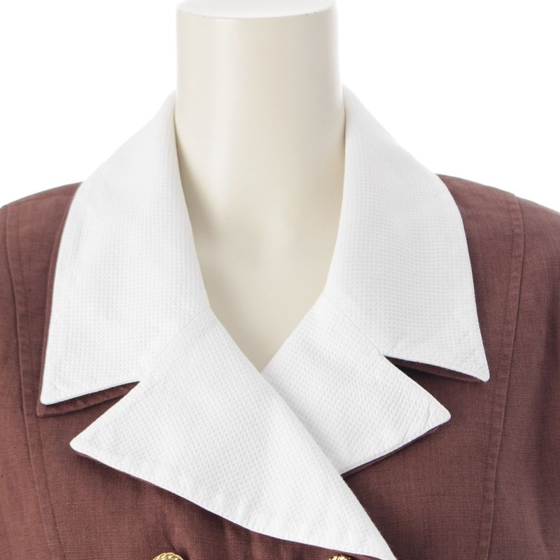 Chanel Coco Button Short Sleeve Tailored Jacket Collar Detachable Brown 40