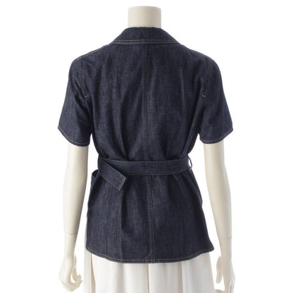 Christian Dior Cotton Bee Embroidered Belted Short Sleeve Denim Jacket Shirt