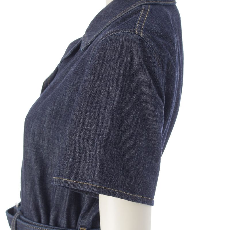 Christian Dior Cotton Bee Embroidered Belted Short Sleeve Denim Jacket Shirt