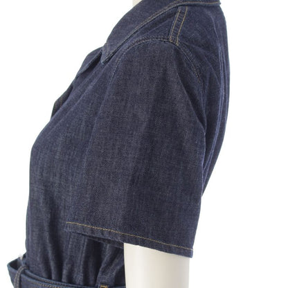 Christian Dior Cotton Bee Embroidered Belted Short Sleeve Denim Jacket Shirt