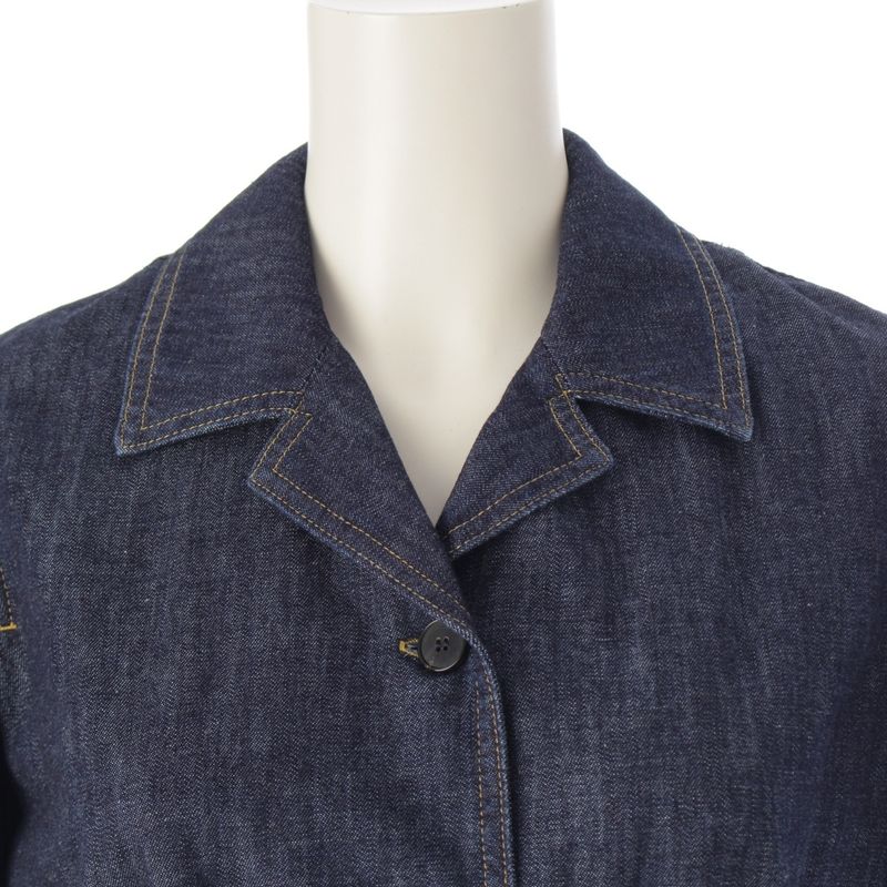 Christian Dior Cotton Bee Embroidered Belted Short Sleeve Denim Jacket Shirt