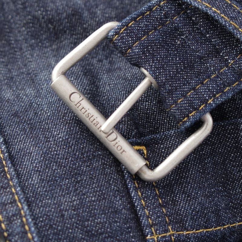 Christian Dior Cotton Bee Embroidered Belted Short Sleeve Denim Jacket Shirt