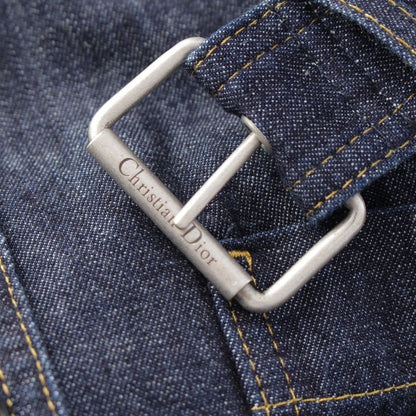 Christian Dior Cotton Bee Embroidered Belted Short Sleeve Denim Jacket Shirt