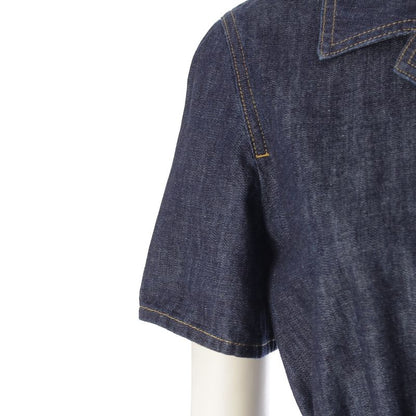 Christian Dior Cotton Bee Embroidered Belted Short Sleeve Denim Jacket Shirt