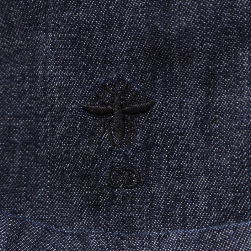 Christian Dior Cotton Bee Embroidered Belted Short Sleeve Denim Jacket Shirt