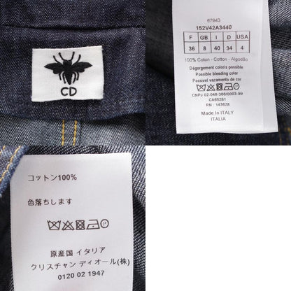 Christian Dior Cotton Bee Embroidered Belted Short Sleeve Denim Jacket Shirt