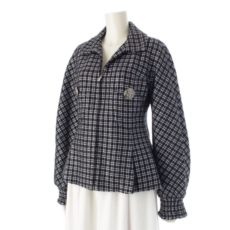 Chanel Cotton And Nylon Coco Button Tweed Tailored Jacket P53874 Black 38