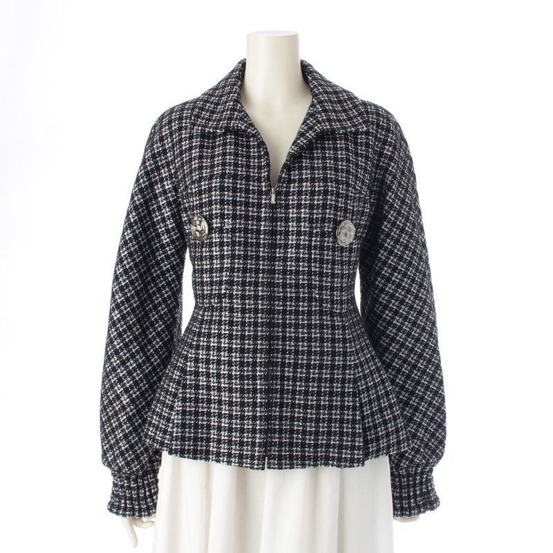 Chanel Cotton And Nylon Coco Button Tweed Tailored Jacket P53874 Black 38