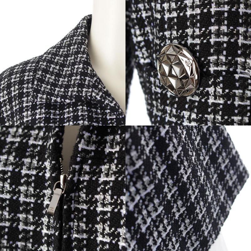 Chanel Cotton And Nylon Coco Button Tweed Tailored Jacket P53874 Black 38