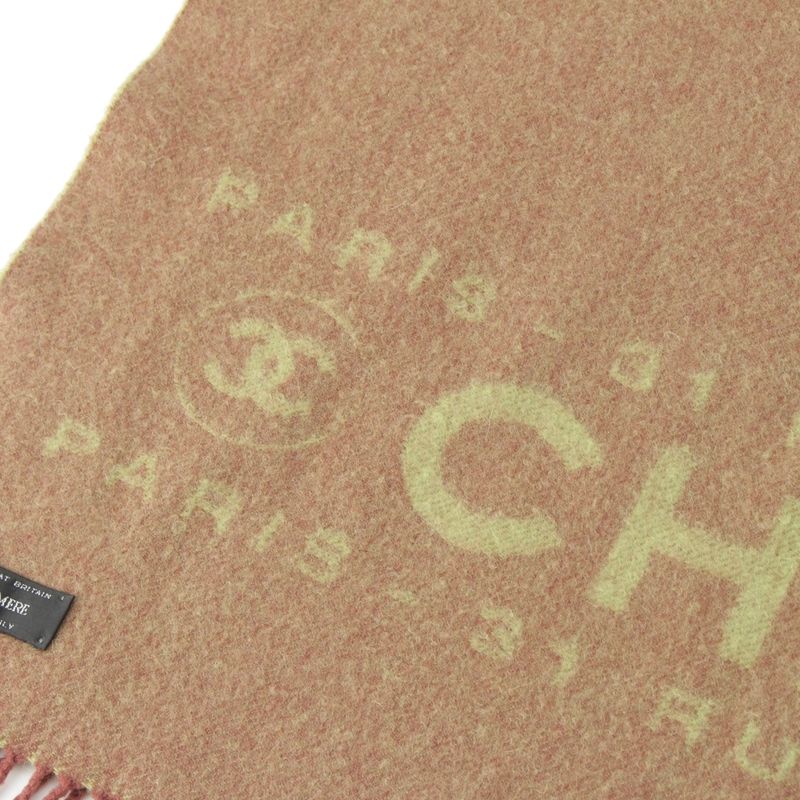 Chanel 100% Cashmere Cambon Logo Stole Shawl Scarf Brown Green