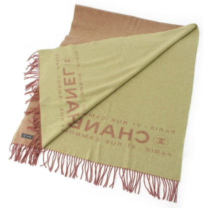 Chanel 100% Cashmere Cambon Logo Stole Shawl Scarf Brown Green