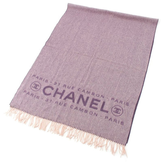 Chanel Cotton Cambon Coco Mark Fringe Shawl Scarf Purple