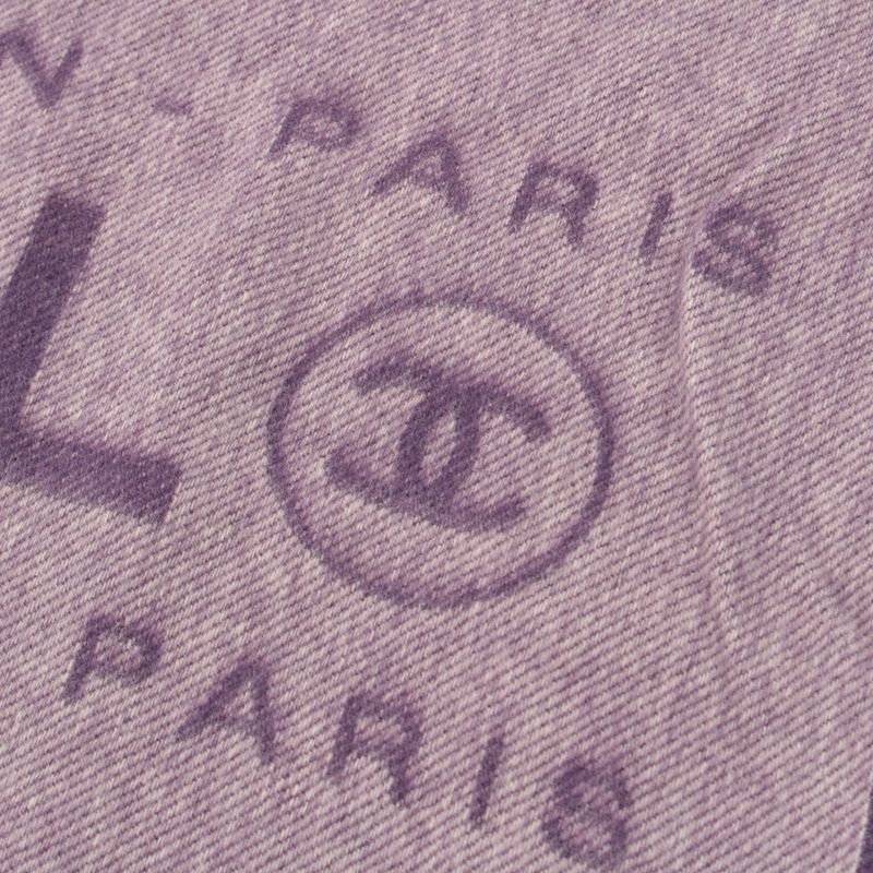 Chanel Cotton Cambon Coco Mark Fringe Shawl Scarf Purple