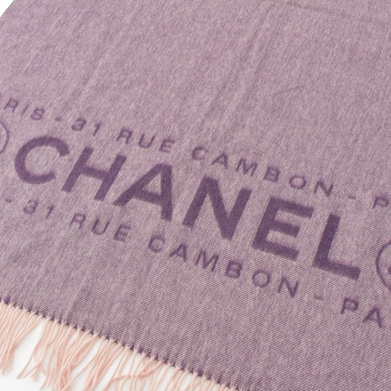 Chanel Cotton Cambon Coco Mark Fringe Shawl Scarf Purple