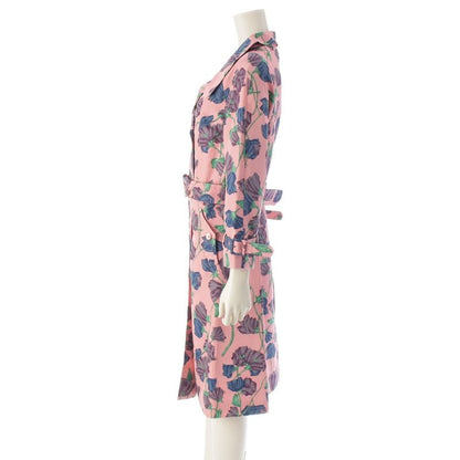 Prada 08 Silk Flower Print Trench Coat Outerwear Pink 42