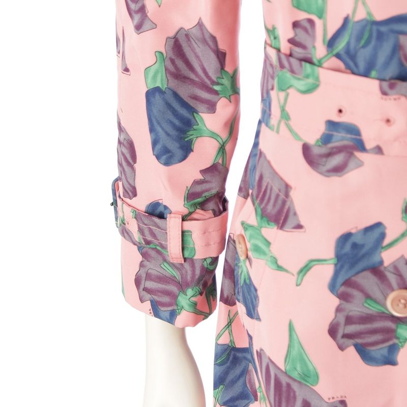 Prada 08 Silk Flower Print Trench Coat Outerwear Pink 42
