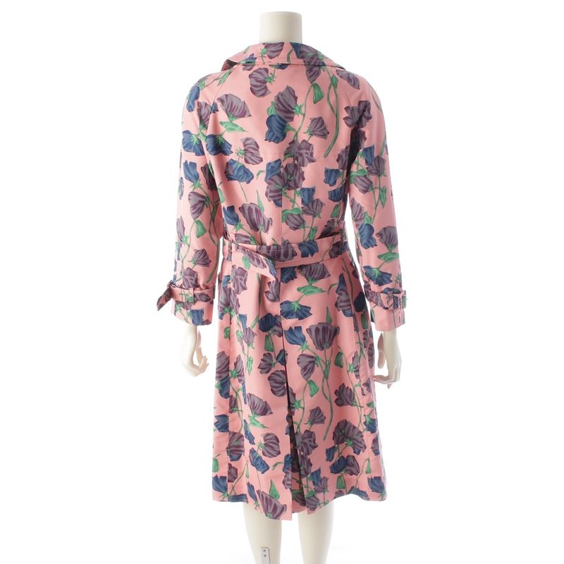 Prada 08 Silk Flower Print Trench Coat Outerwear Pink 42