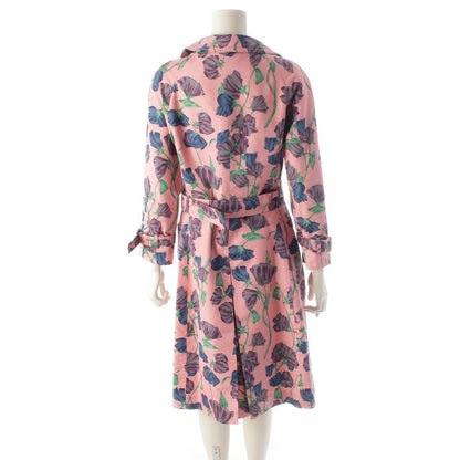 Prada 08 Silk Flower Print Trench Coat Outerwear Pink 42