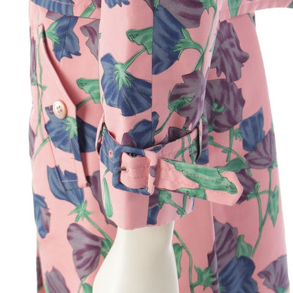 Prada 08 Silk Flower Print Trench Coat Outerwear Pink 42