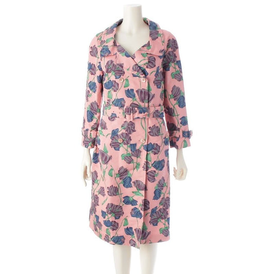 Prada 08 Silk Flower Print Trench Coat Outerwear Pink 42