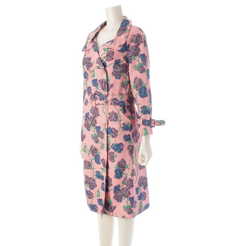 Prada 08 Silk Flower Print Trench Coat Outerwear Pink 42