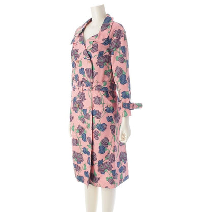 Prada 08 Silk Flower Print Trench Coat Outerwear Pink 42