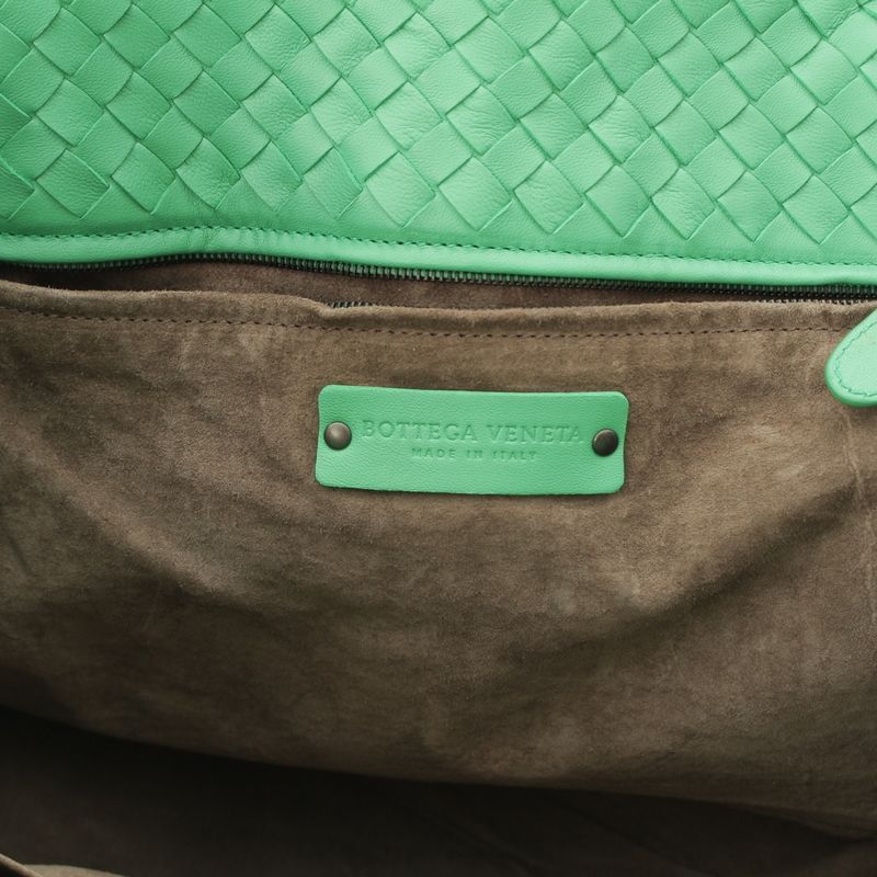 Bottega Veneta Leather Chesta Intrecciato Tote Handbag Green