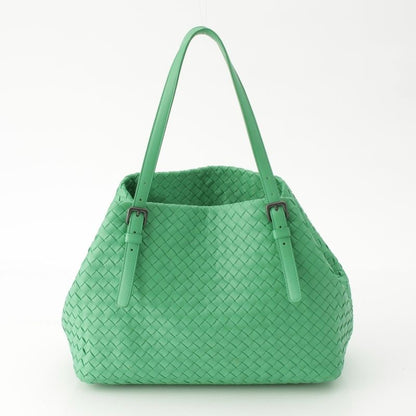 Bottega Veneta Leather Chesta Intrecciato Tote Handbag Green