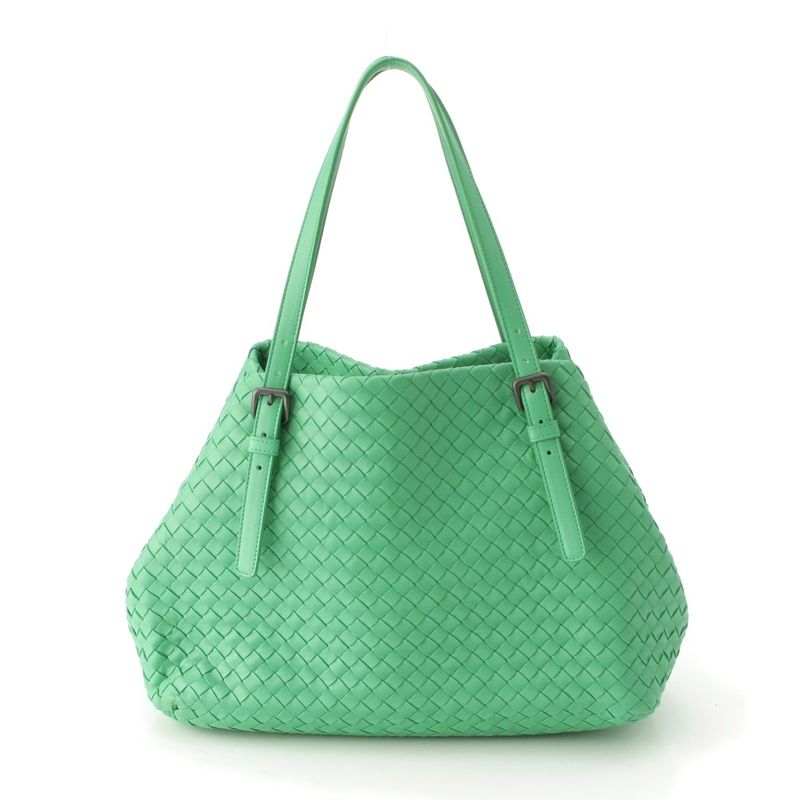 Bottega Veneta Leather Chesta Intrecciato Tote Handbag Green