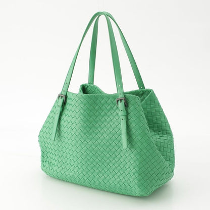 Bottega Veneta Leather Chesta Intrecciato Tote Handbag Green