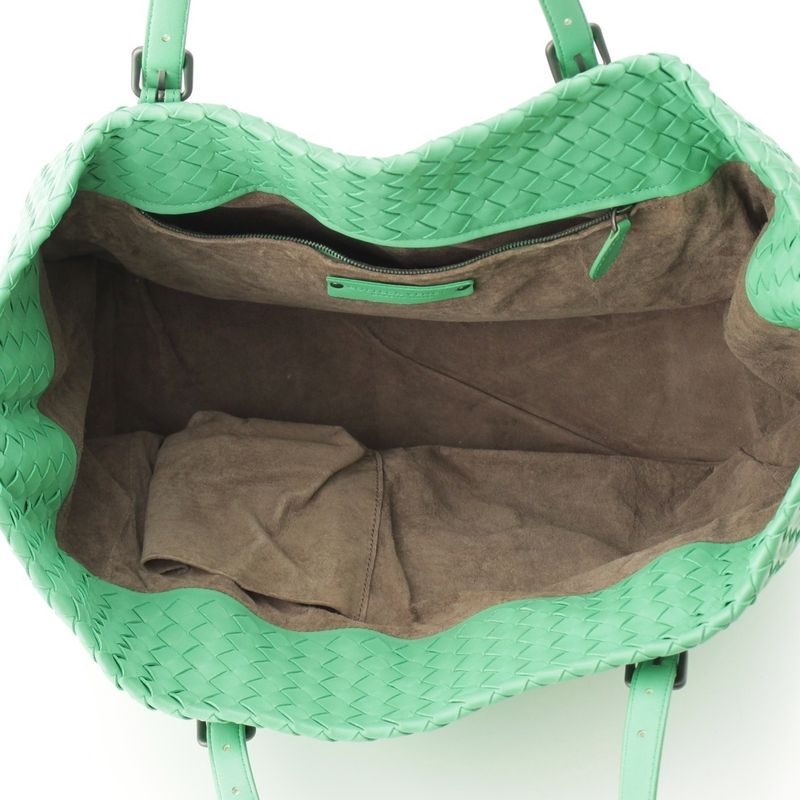 Bottega Veneta Leather Chesta Intrecciato Tote Handbag Green