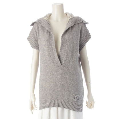 Chanel 08P Sport Cashmere Striped Collar Knit Vest Top P32601 Grey 42
