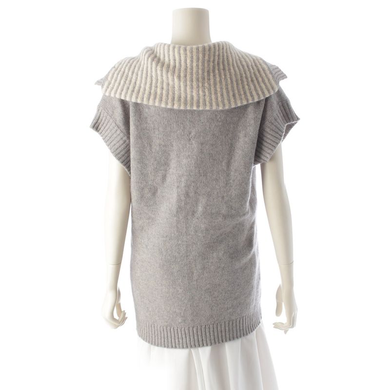 Chanel 08P Sport Cashmere Striped Collar Knit Vest Top P32601 Grey 42