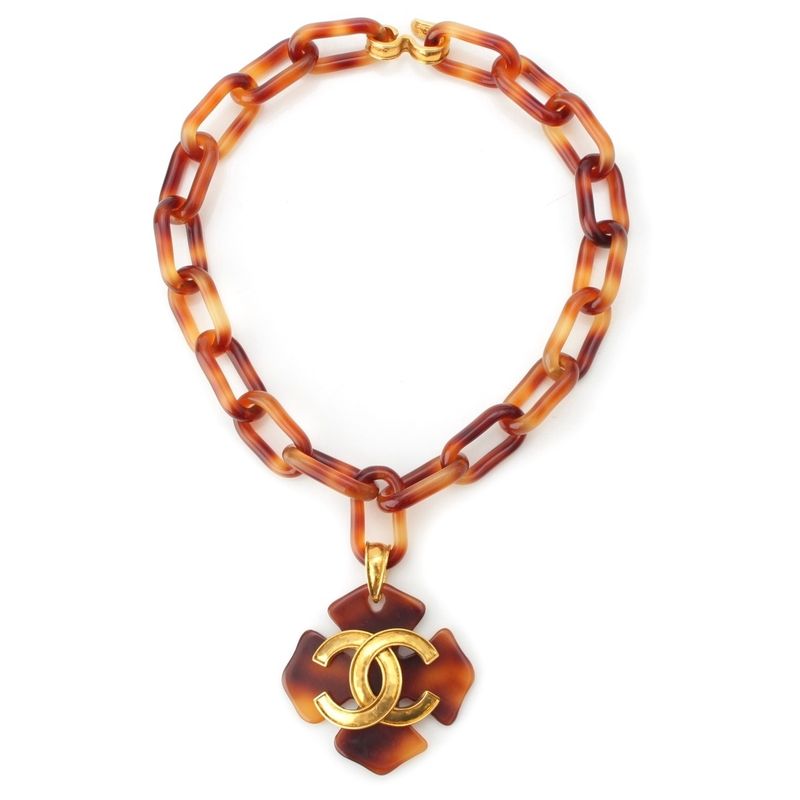Chanel 94P Plastic Chain Coco Mark Necklace Accessory In Brown Gold