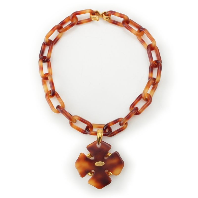 Chanel 94P Plastic Chain Coco Mark Necklace Accessory In Brown Gold