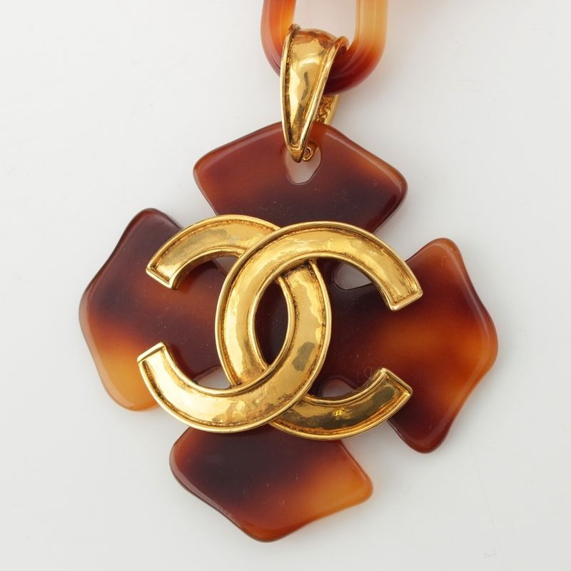 Chanel 94P Plastic Chain Coco Mark Necklace Accessory In Brown Gold