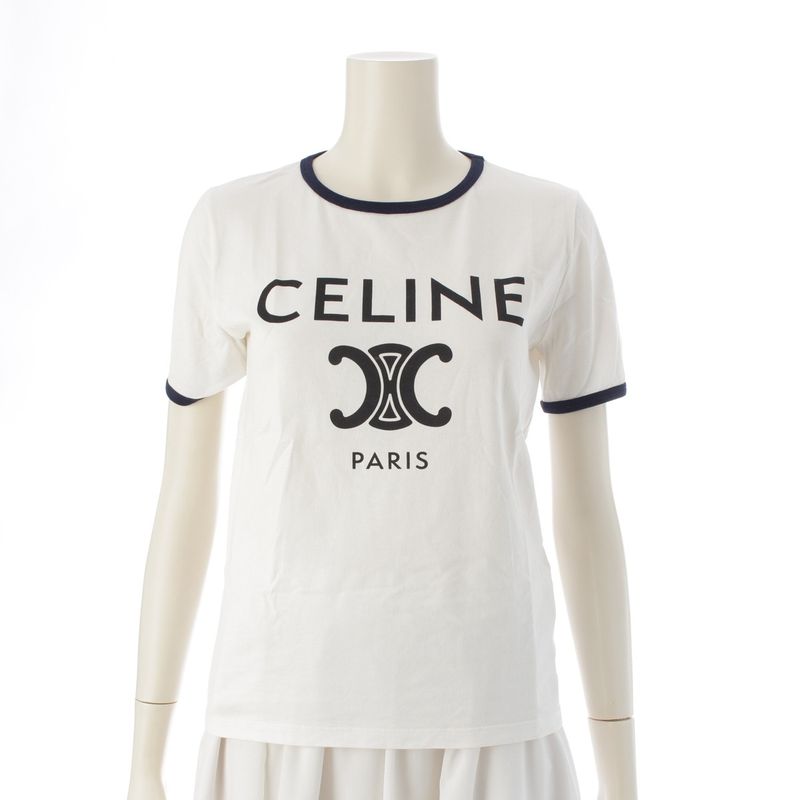 Celine Cotton Triomphe Logo Print Classic Short Sleeve Tee Top 2x872671q White