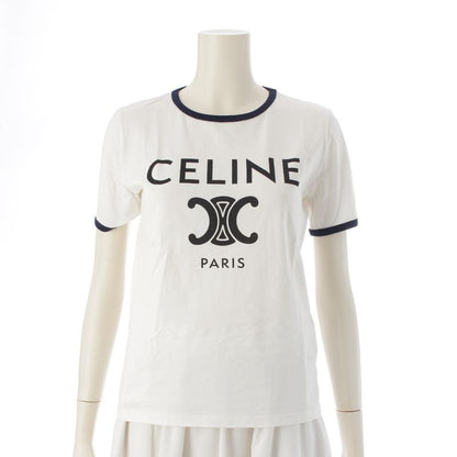 Celine Cotton Triomphe Logo Print Classic Short Sleeve Tee Top 2x872671q White