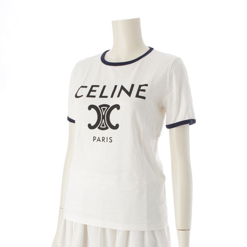 Celine Cotton Triomphe Logo Print Classic Short Sleeve Tee Top 2x872671q White