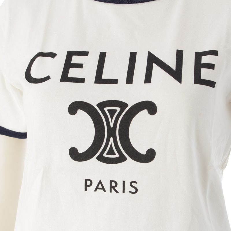 Celine Cotton Triomphe Logo Print Classic Short Sleeve Tee Top 2x872671q White